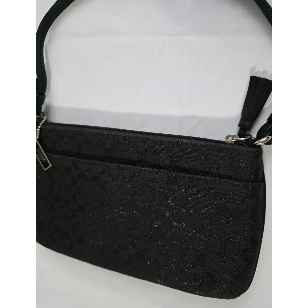 Coach Vintage Y2K Black Signature Monogram Metallic Baguette Shoulder Bag Pink L